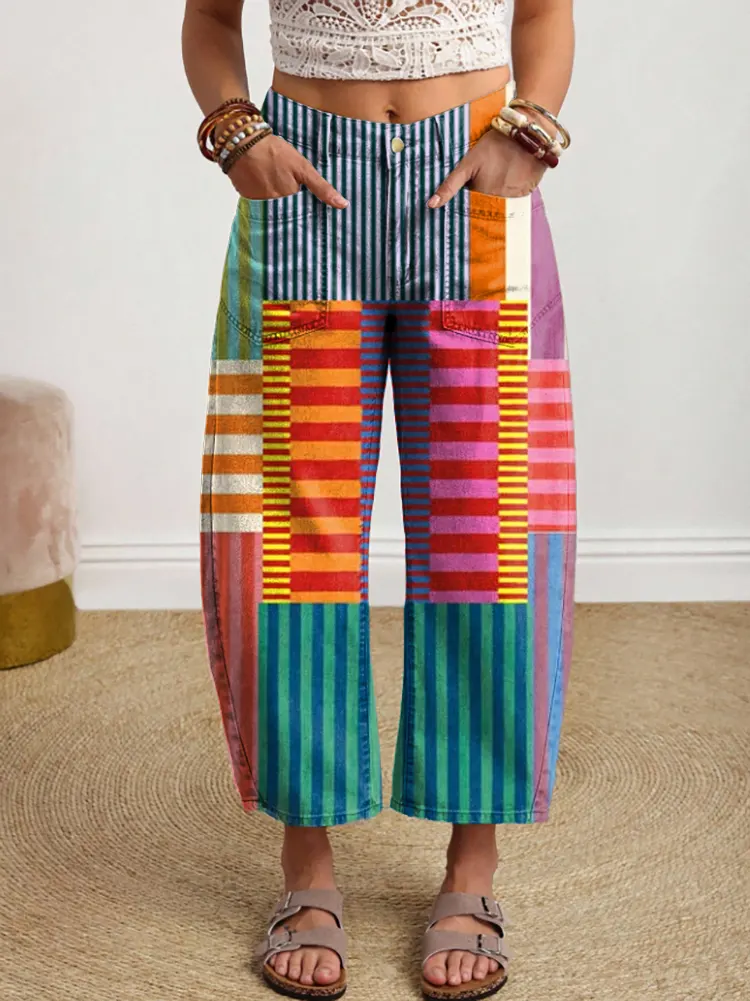 Ethnicity Geometry Stripes Colorful Women's Art Print Jeans