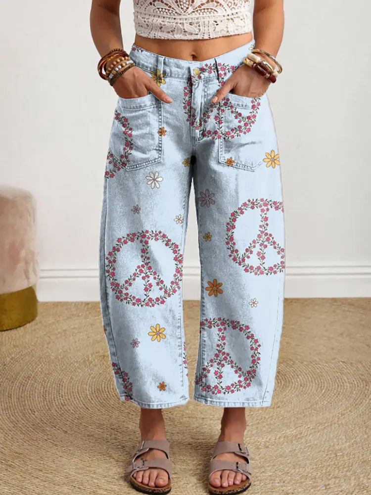 Ethnicity Hippie Flowers Women's Art Print Jeans