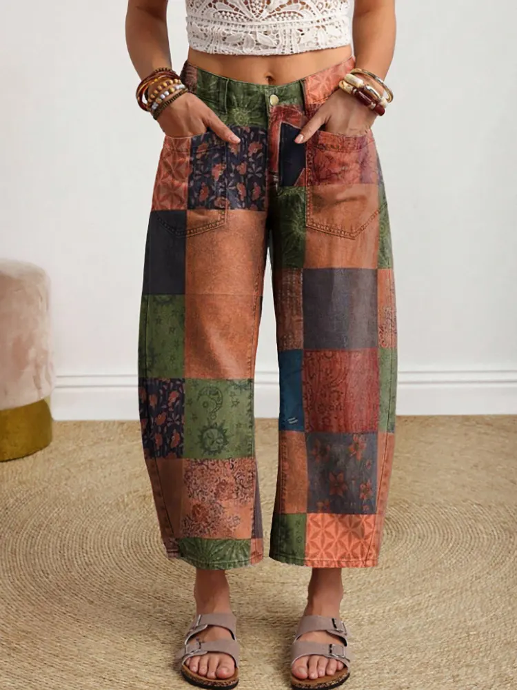 Ethnicity Patchwork Geometry Women's Art Print Jeans