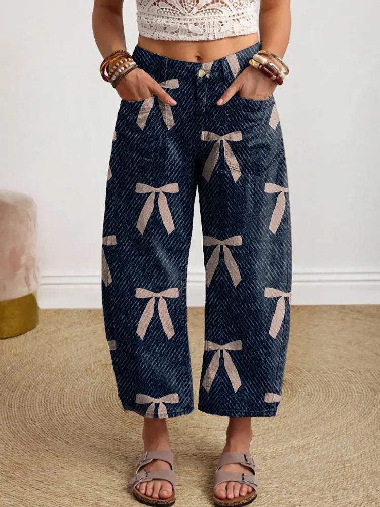 Ethnicity Pink Bowknot Women's Art Print Jeans