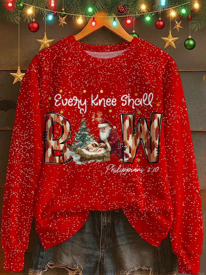 Every Knee Shall Bow Printed Long Sleeve Casual Top