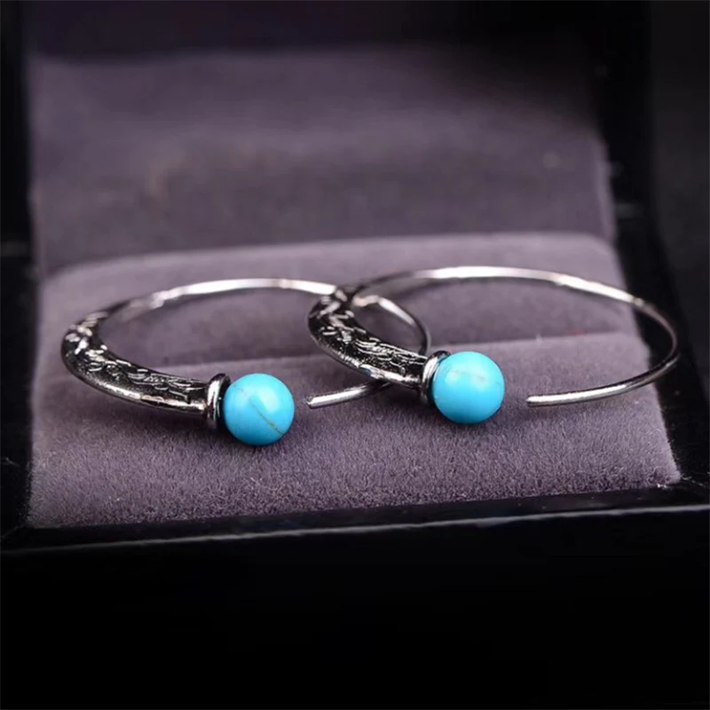Exaggerated circle vintage turquoise earrings - Image 3