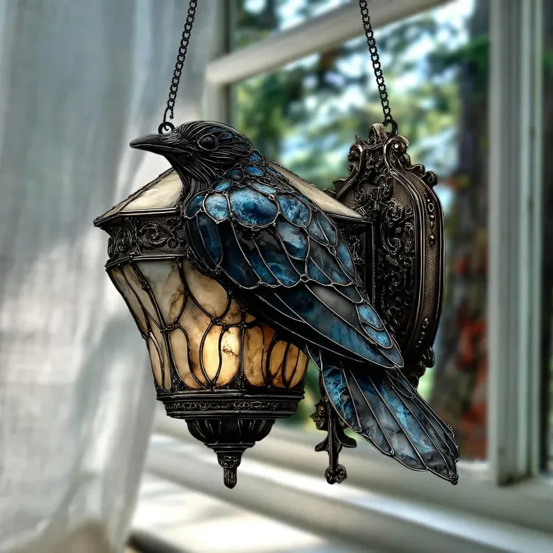 š¦āā¬Dark Elegance: Hand-Painted Gothic Crow Lamp Ornament - Image 2