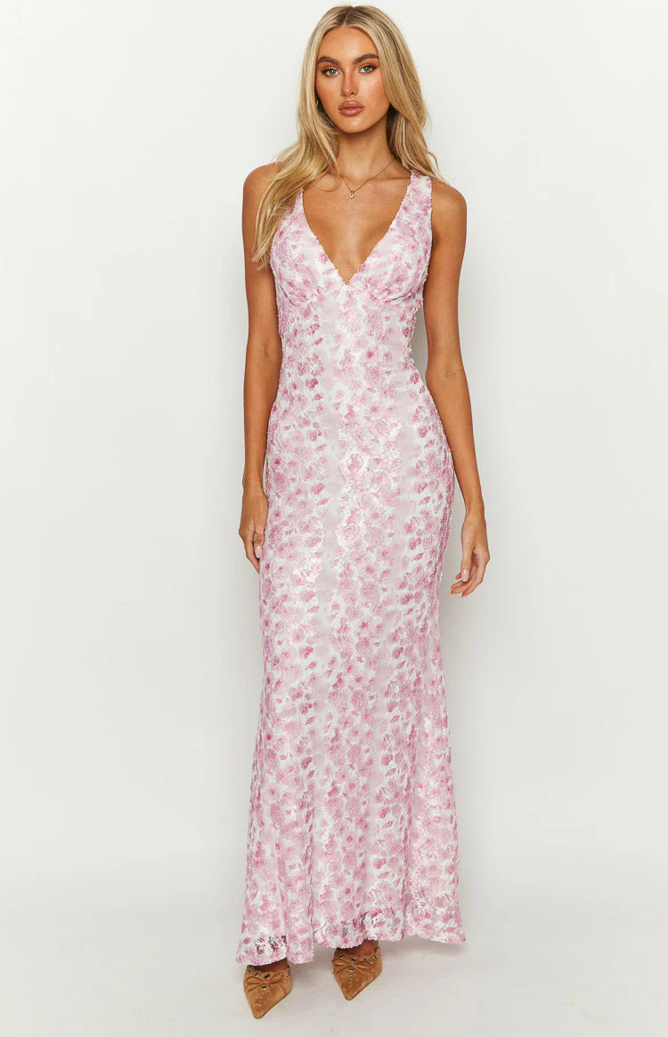 Farida Pink Lace Maxi Dress - Image 2