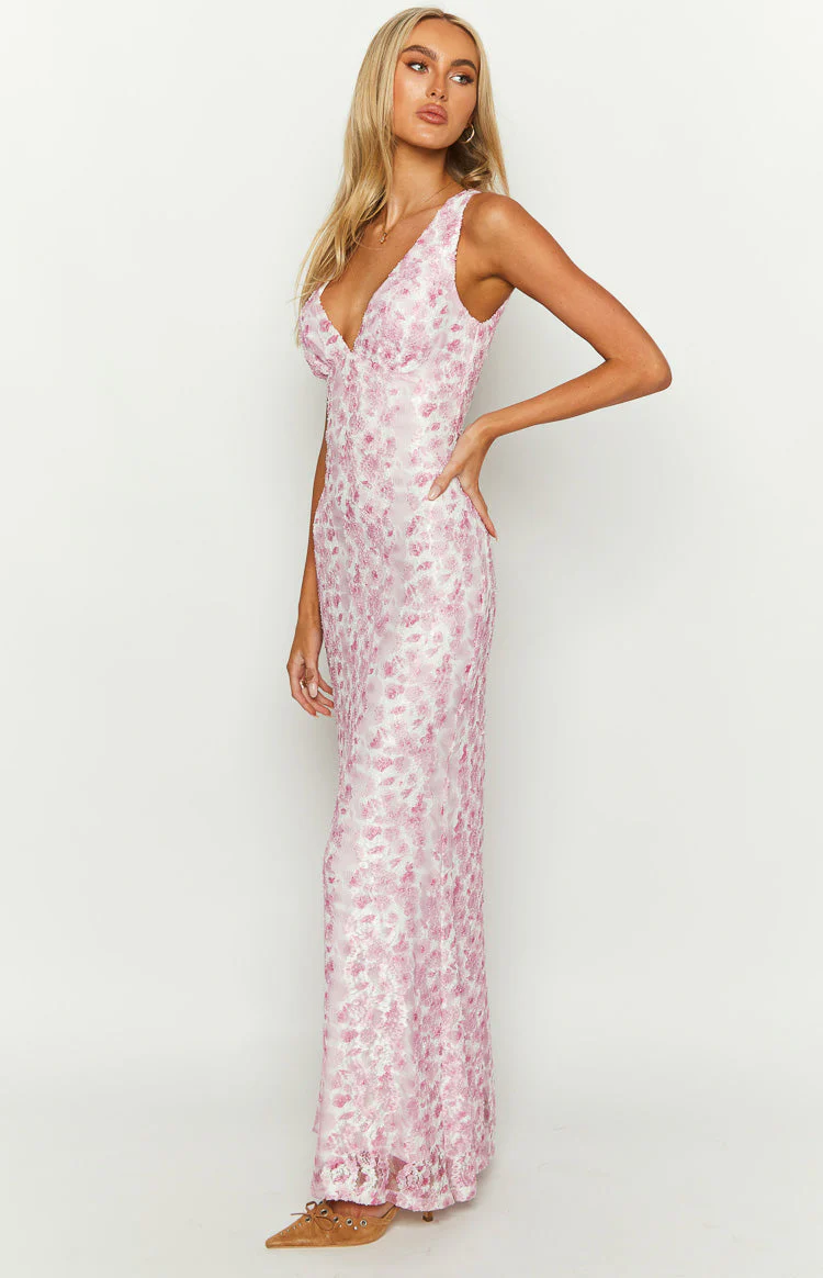 Farida Pink Lace Maxi Dress - Image 4