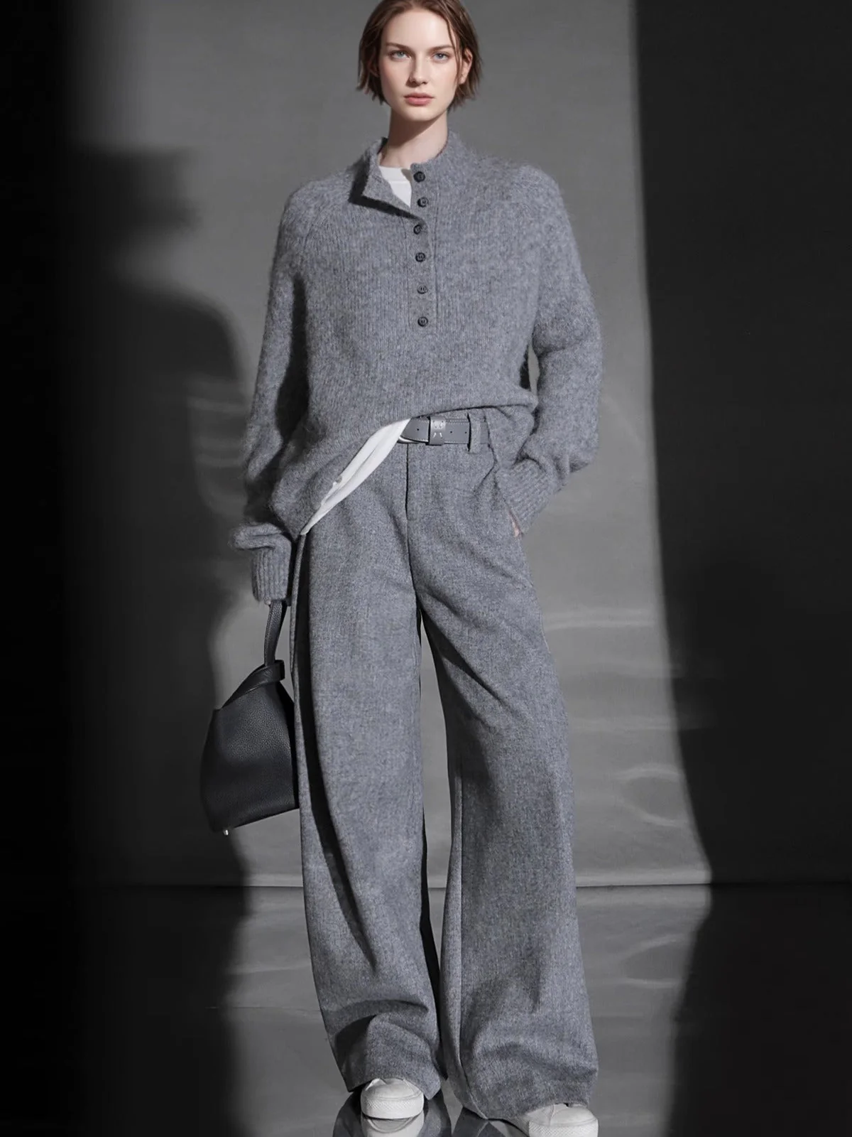 Fashion Belted Tapered Wool Trousers for Women – Elegant Cocoon Silhouette Long Suit Pants - Image 3