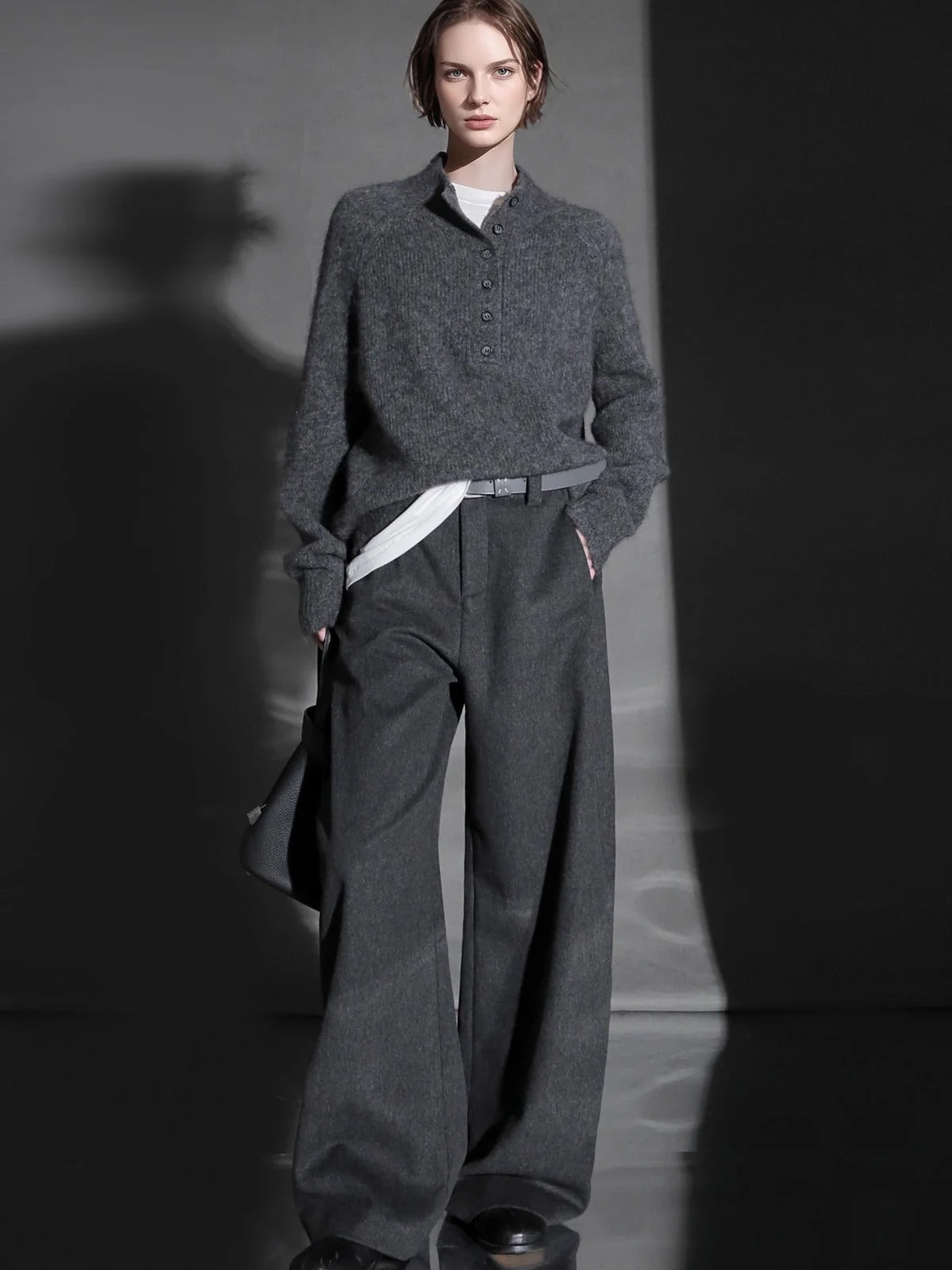 Fashion Belted Tapered Wool Trousers for Women – Elegant Cocoon Silhouette Long Suit Pants - Image 4