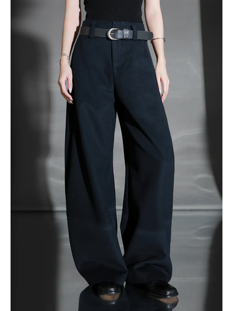 Fashion Belted Tapered Wool Trousers for Women – Elegant Cocoon Silhouette Long Suit Pants - Image 6