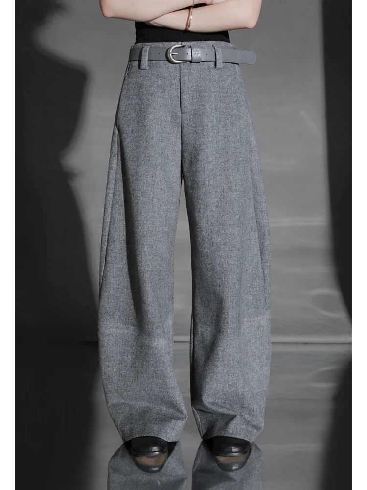 Fashion Belted Tapered Wool Trousers for Women – Elegant Cocoon Silhouette Long Suit Pants - Image 7