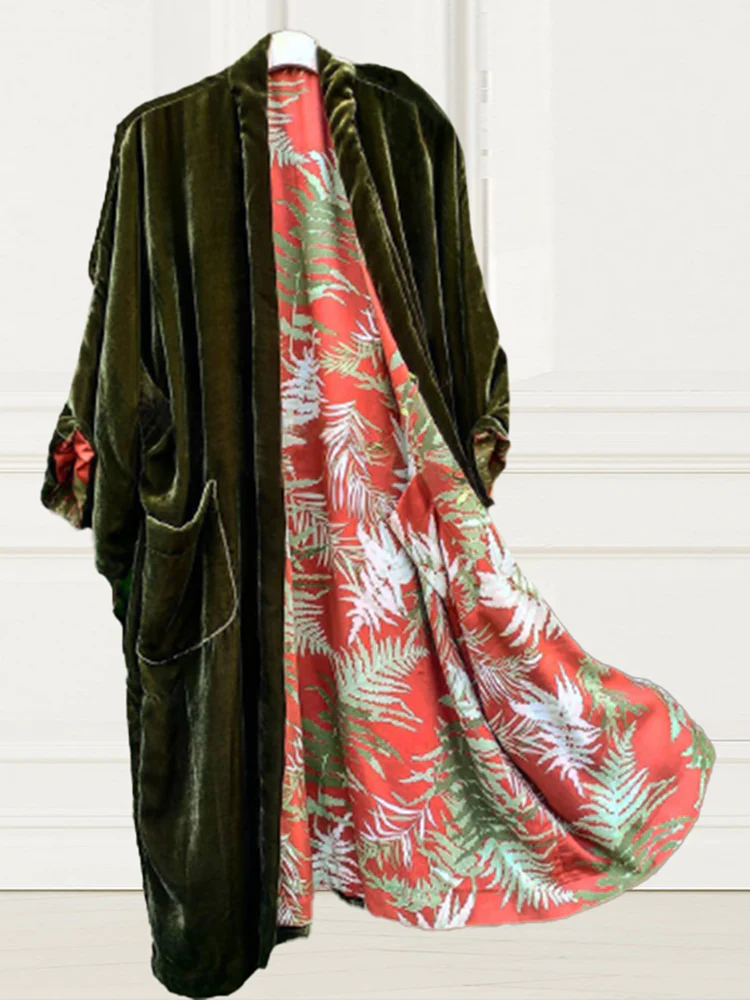 Fashion Casual Lined Printed Velvet Duster - Image 8
