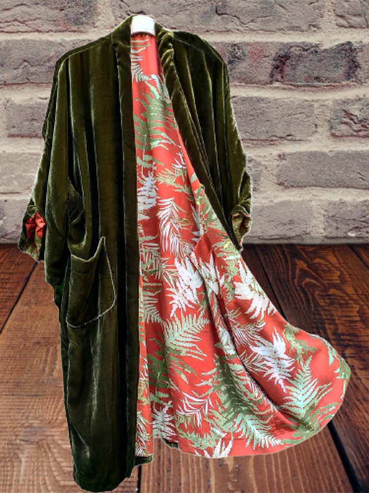 Fashion Casual Lined Printed Velvet Duster - Image 9
