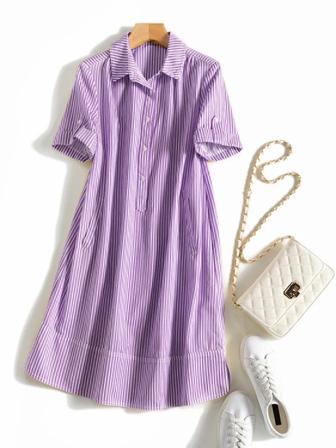 Fashion Casual Striped Shirt Dress - Image 3