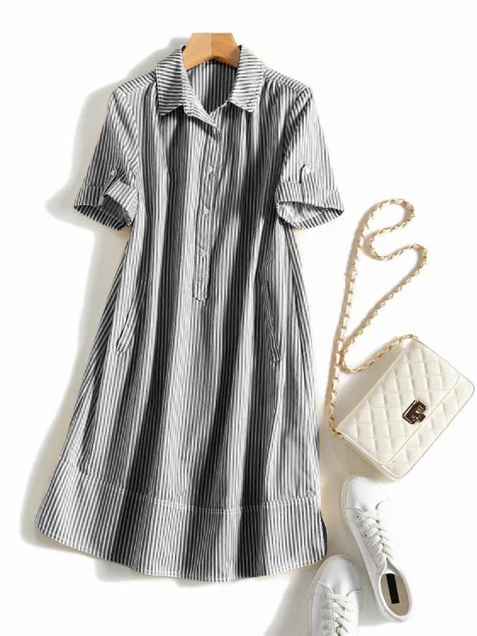 Fashion Casual Striped Shirt Dress - Image 4