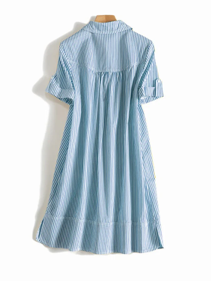 Fashion Casual Striped Shirt Dress - Image 7