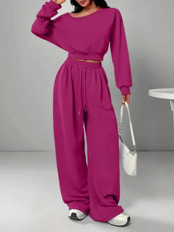 Fashion Slim-fit Off-the-shoulder Navel Solid Color Casual Pants Suit - Image 13