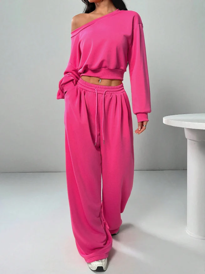 Fashion Slim-fit Off-the-shoulder Navel Solid Color Casual Pants Suit - Image 14