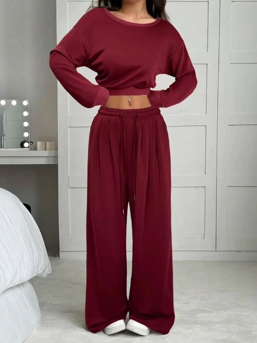 Fashion Slim-fit Off-the-shoulder Navel Solid Color Casual Pants Suit - Image 16