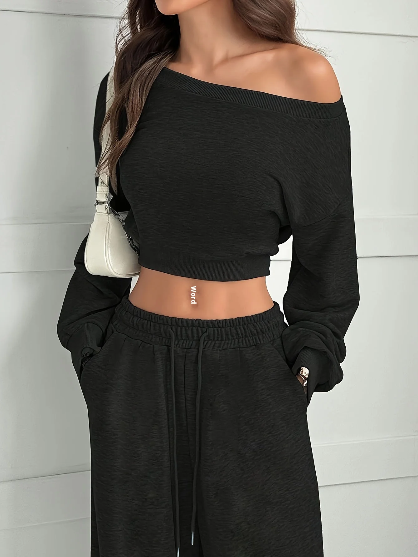 Fashion Slim-fit Off-the-shoulder Navel Solid Color Casual Pants Suit - Image 7