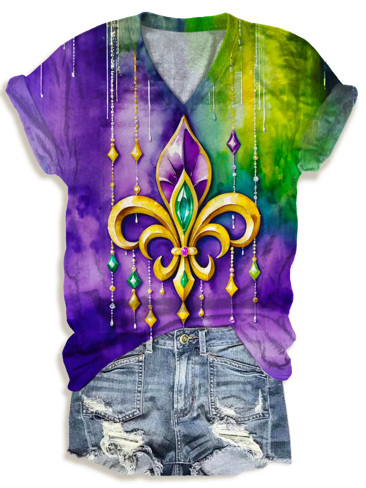 Fleur de lis Mardi Gras V-neck T-Shirt