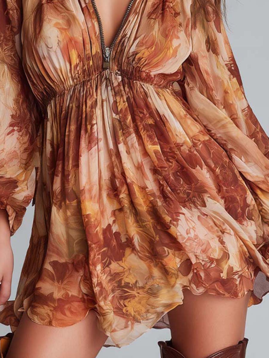 Floral Chiffon Zip-Front Mini Dress - Image 3