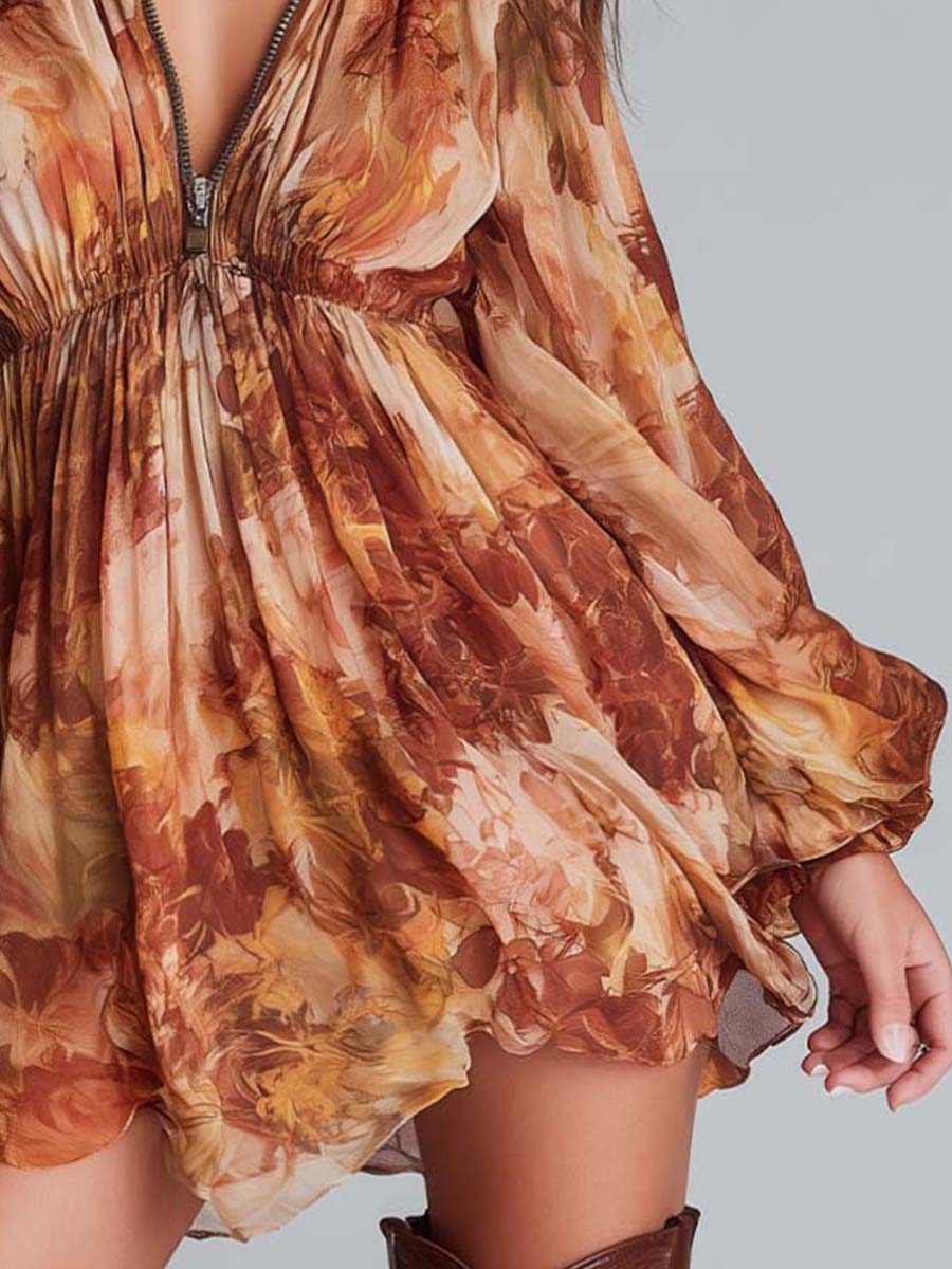 Floral Chiffon Zip-Front Mini Dress - Image 4