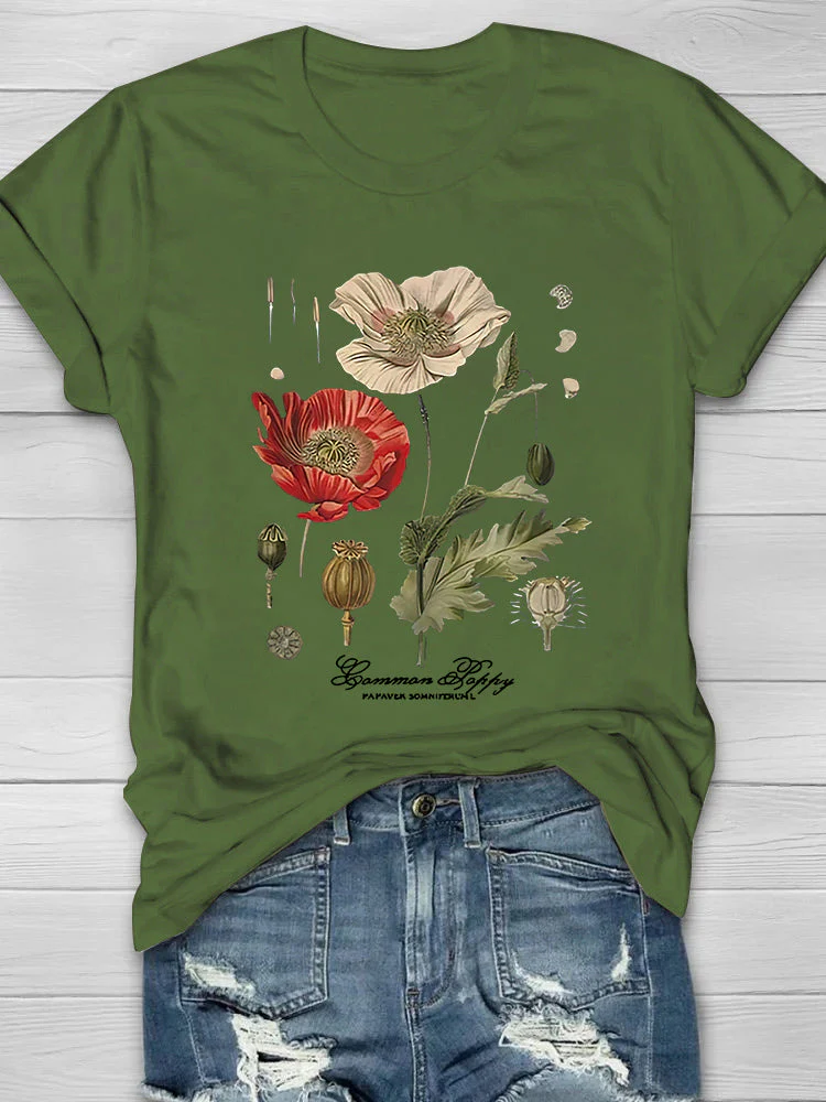 Floral Graphic Print Round Neck Women's T-shirt - Image 2
