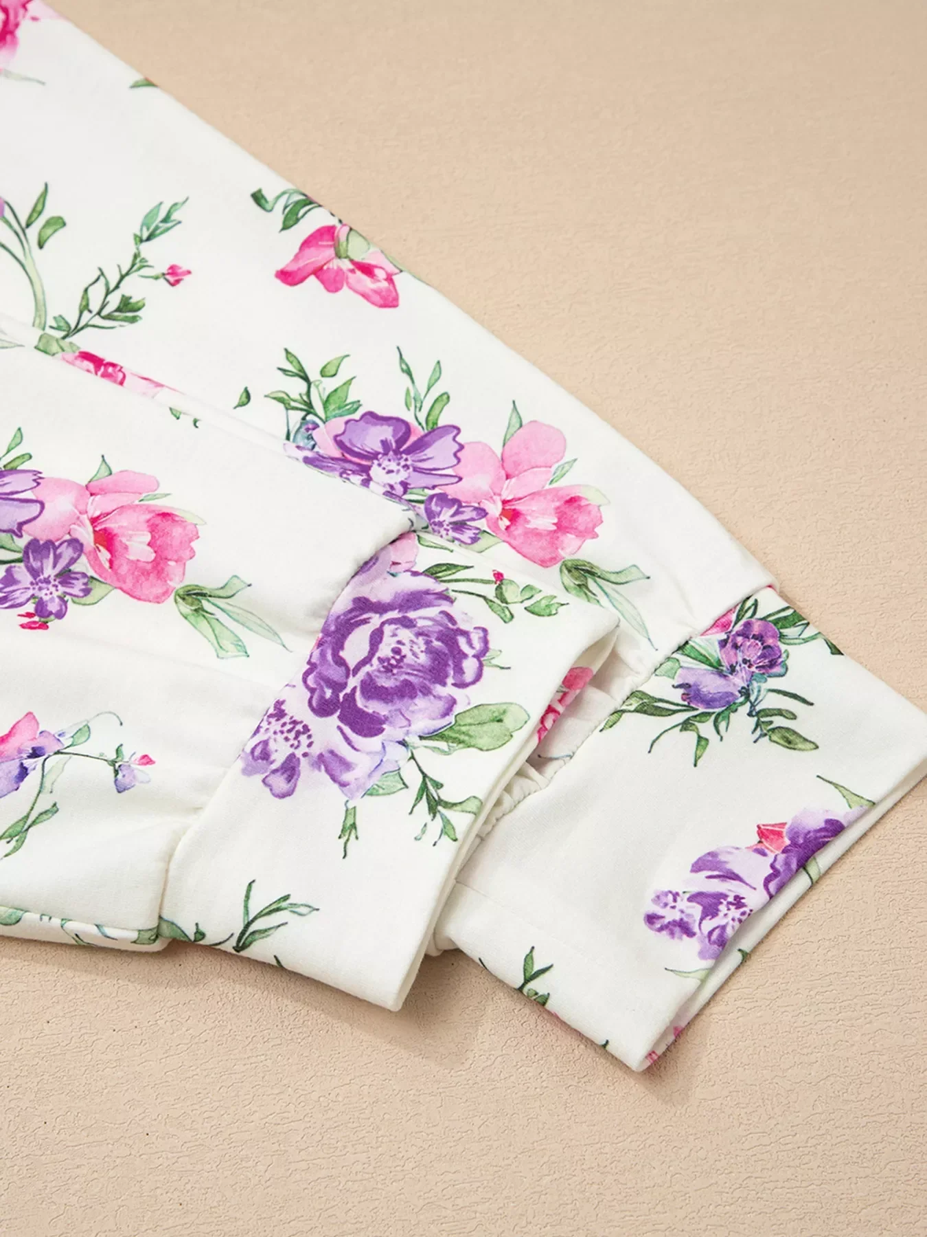 Floral Print Round Neck Top and Drawstring Pants Lounge Set - Image 8