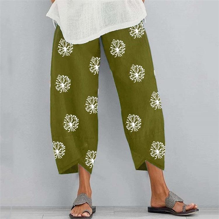 Floral Printed Elastic Waist Wide Leg Cotton-Linen Pants - Image 4