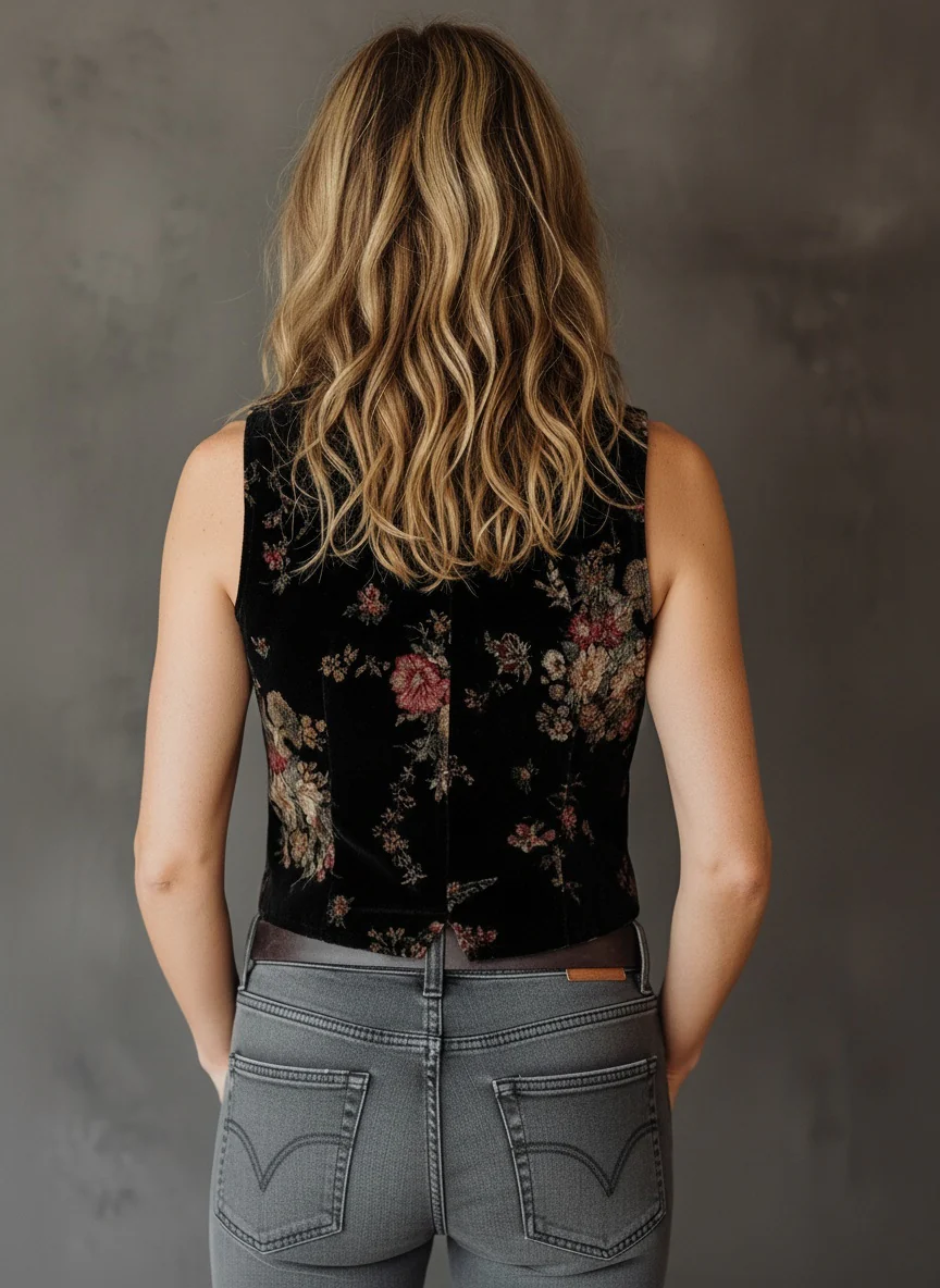 Floral Velvet Button-Up Vest - Image 2