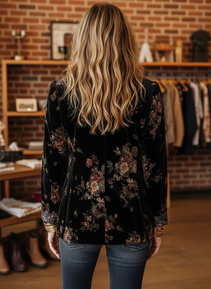 Floral Velvet Double-Breasted Blazer - Image 2