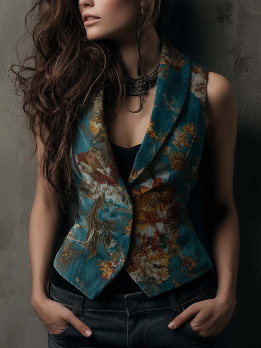 Floral Velvet Tailored Vest
