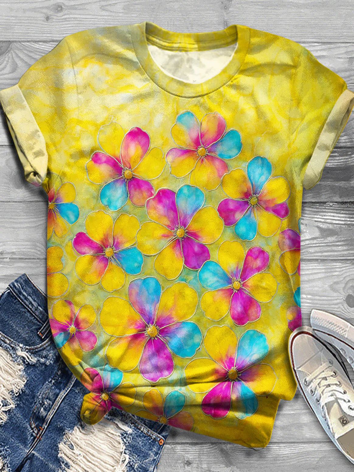 Flower Crew Neck T-shirt