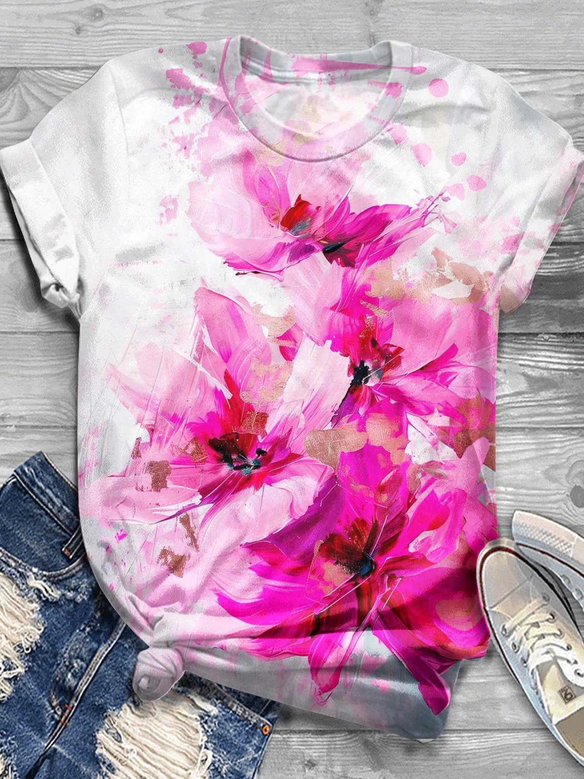 Flower Crew Neck T-shirt