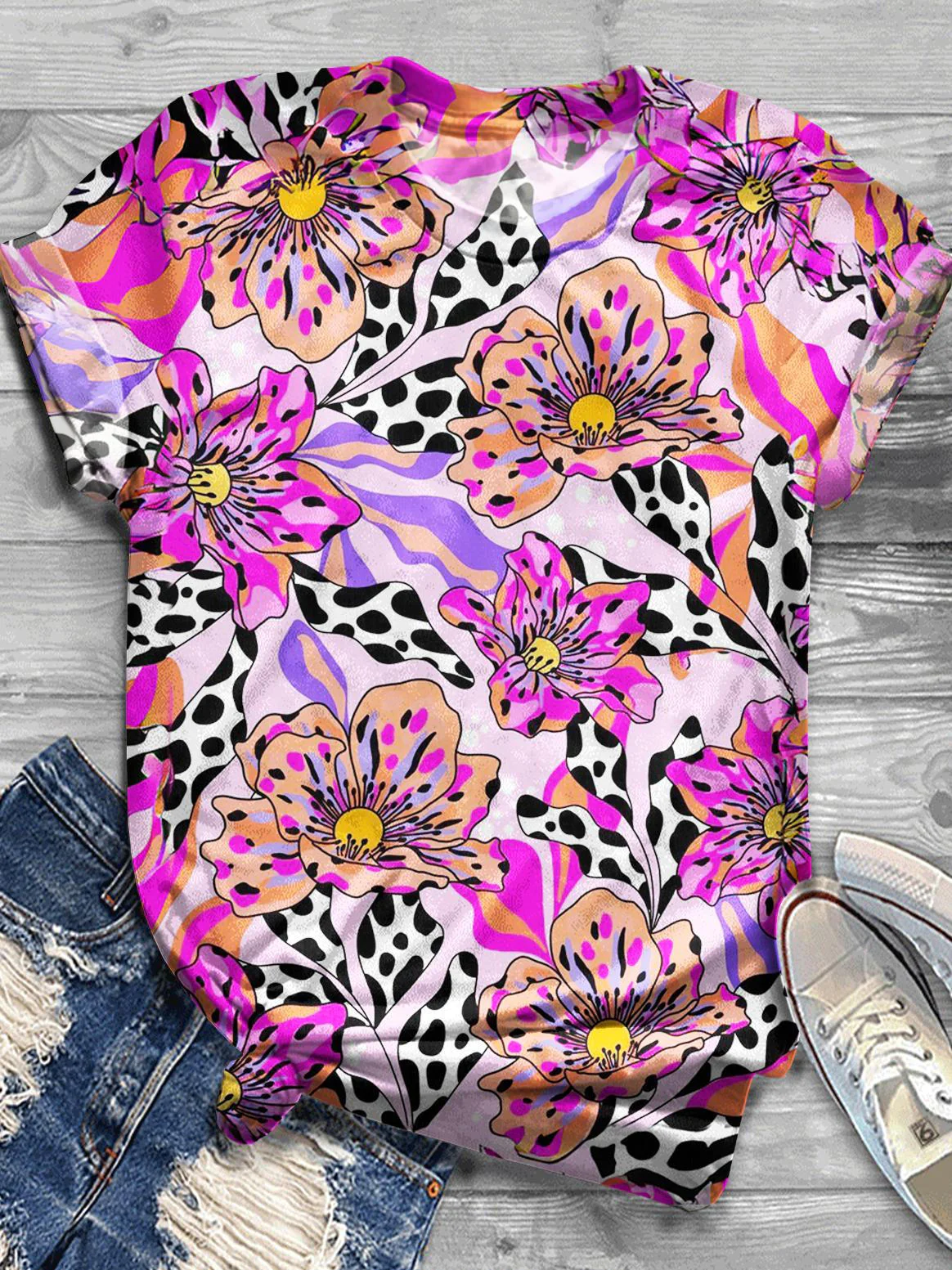 Flower Crew Neck T-shirt