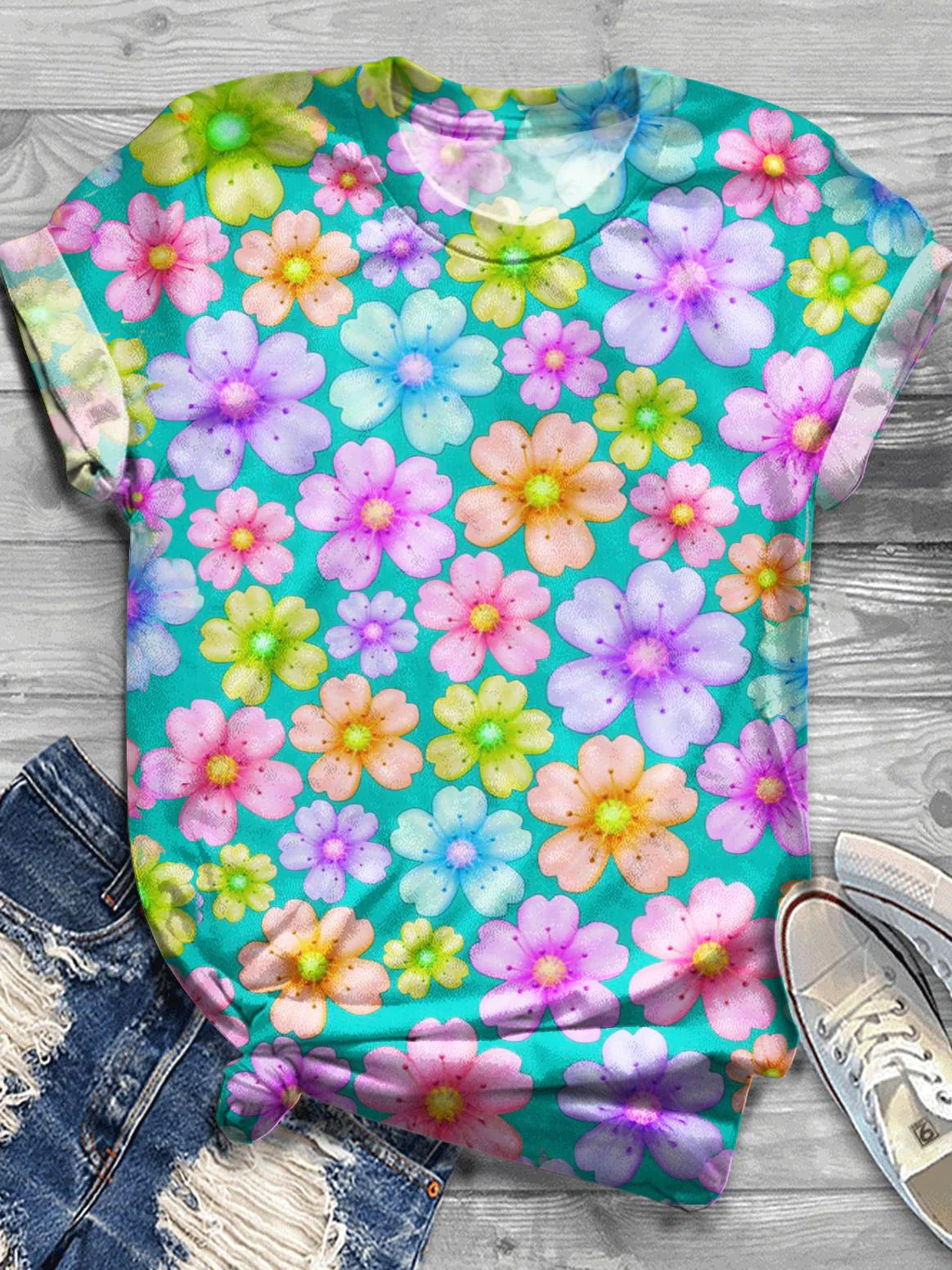 Flower Crew Neck T-shirt