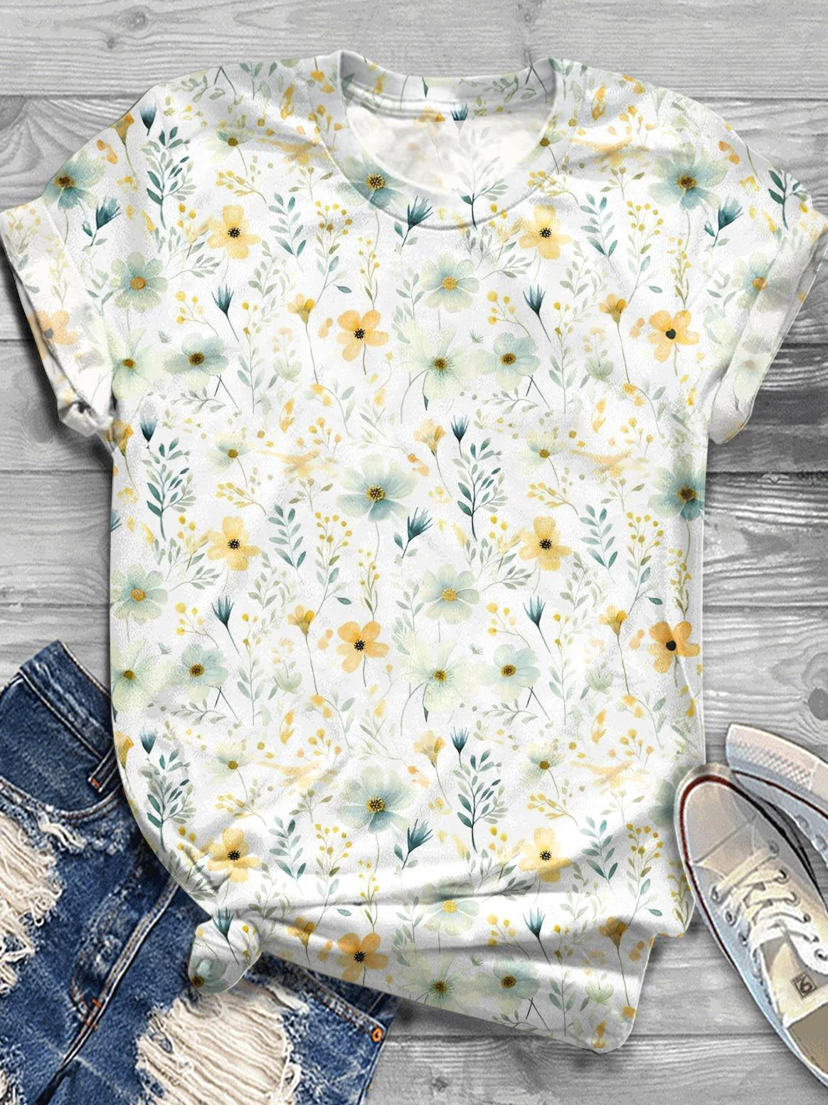 Flower Crew Neck T-shirt