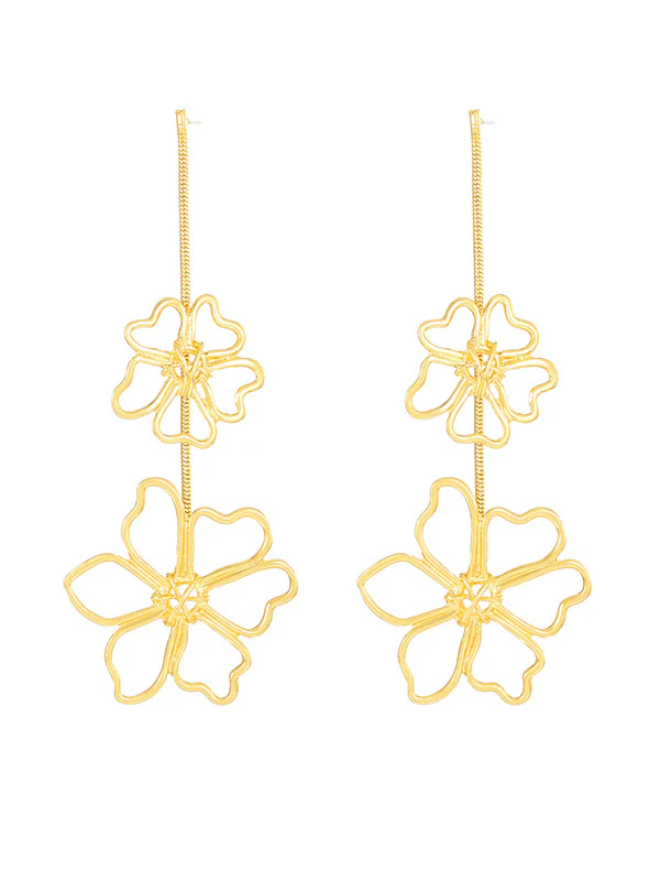Flower Shape Hollow Solid Color Drop Earrings - Image 4