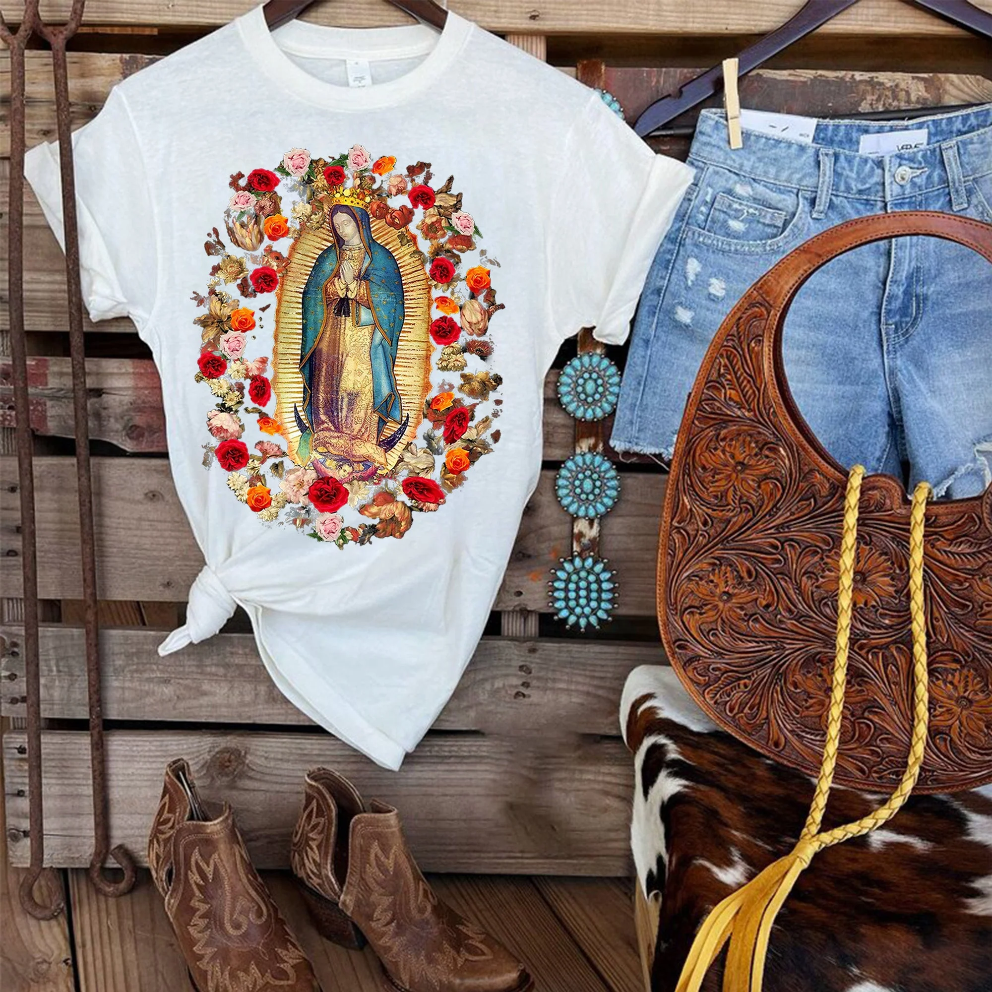 Virgin Mary Print Virgen de Guadalupe Women's T-shirt - Image 4
