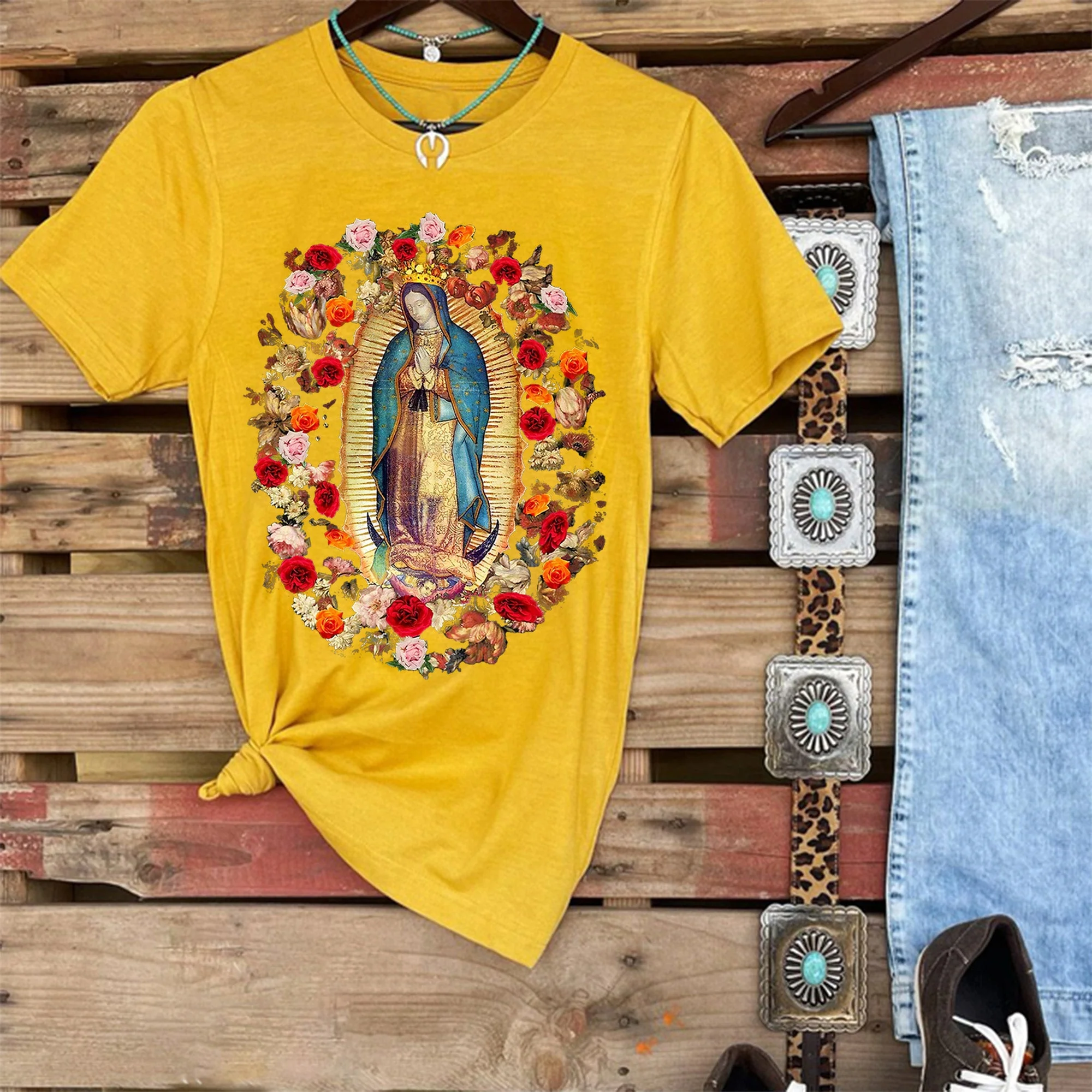 Virgin Mary Print Virgen de Guadalupe Women's T-shirt - Image 5