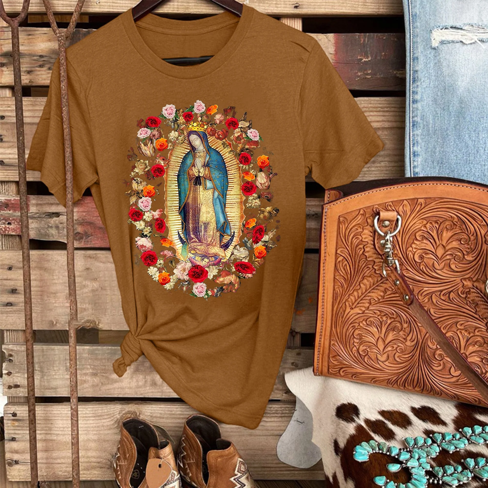 Virgin Mary Print Virgen de Guadalupe Women's T-shirt - Image 6