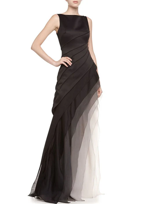 French Black High Waist Patchwork Tulle Maxi Dresses Sleeveless - Image 2