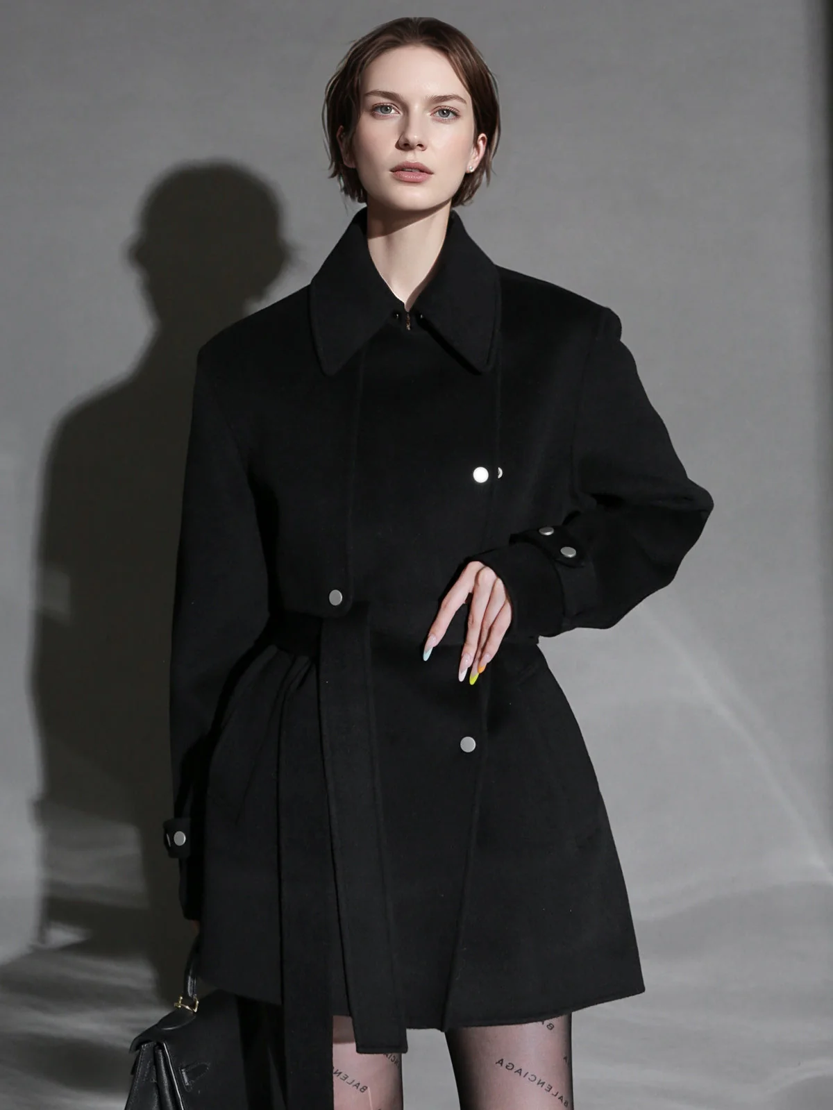 French Minimalist Chic Wool Coat for Women – Double-Faced Cashmere Overcoat with Lapel and Metal Buttons, Fall Winter Elegant Outerwear - Image 7