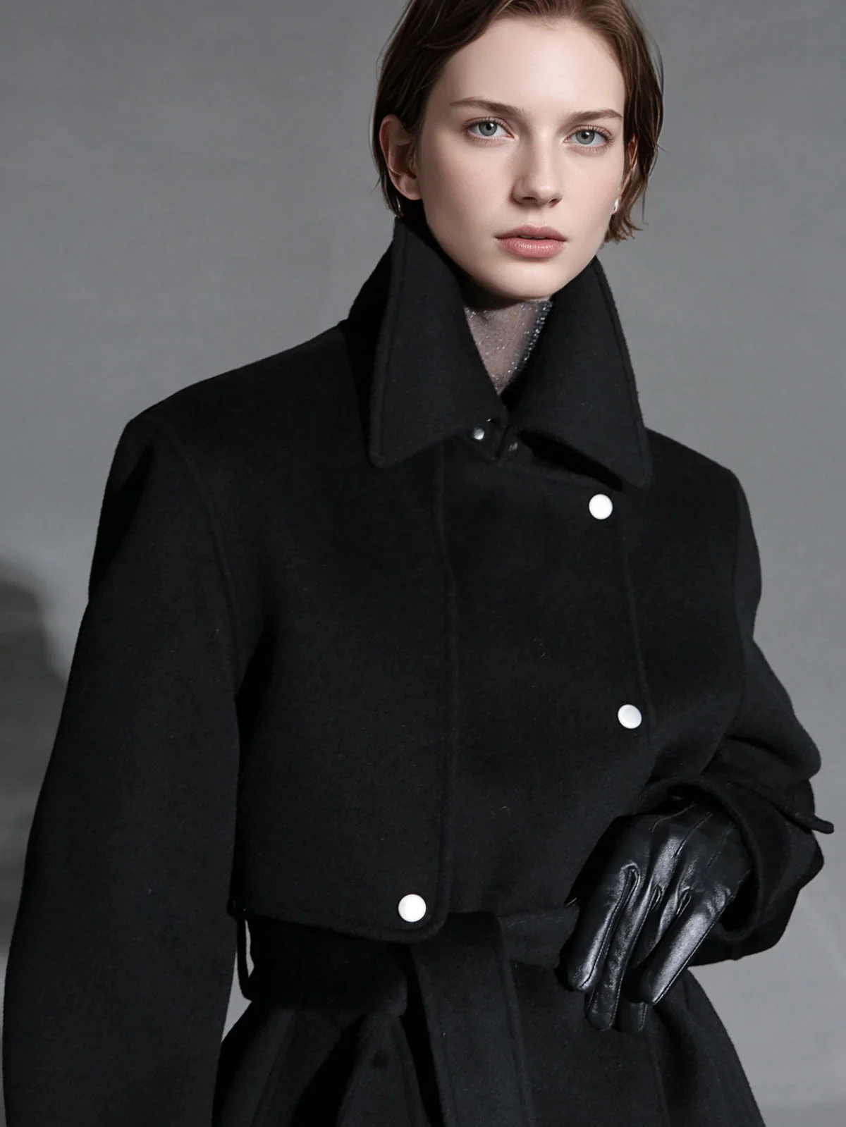 French Minimalist Chic Wool Coat for Women – Double-Faced Cashmere Overcoat with Lapel and Metal Buttons, Fall Winter Elegant Outerwear - Image 8