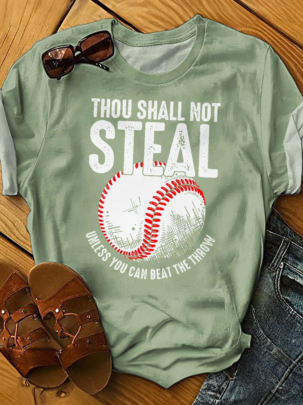 Fun Baseball Vintage Print Crew Neck T-shirt - Image 2
