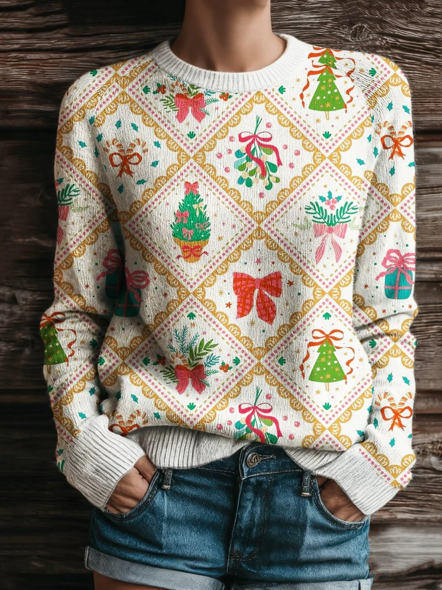Fun Christmas Western Women's Crew Neck Sweater