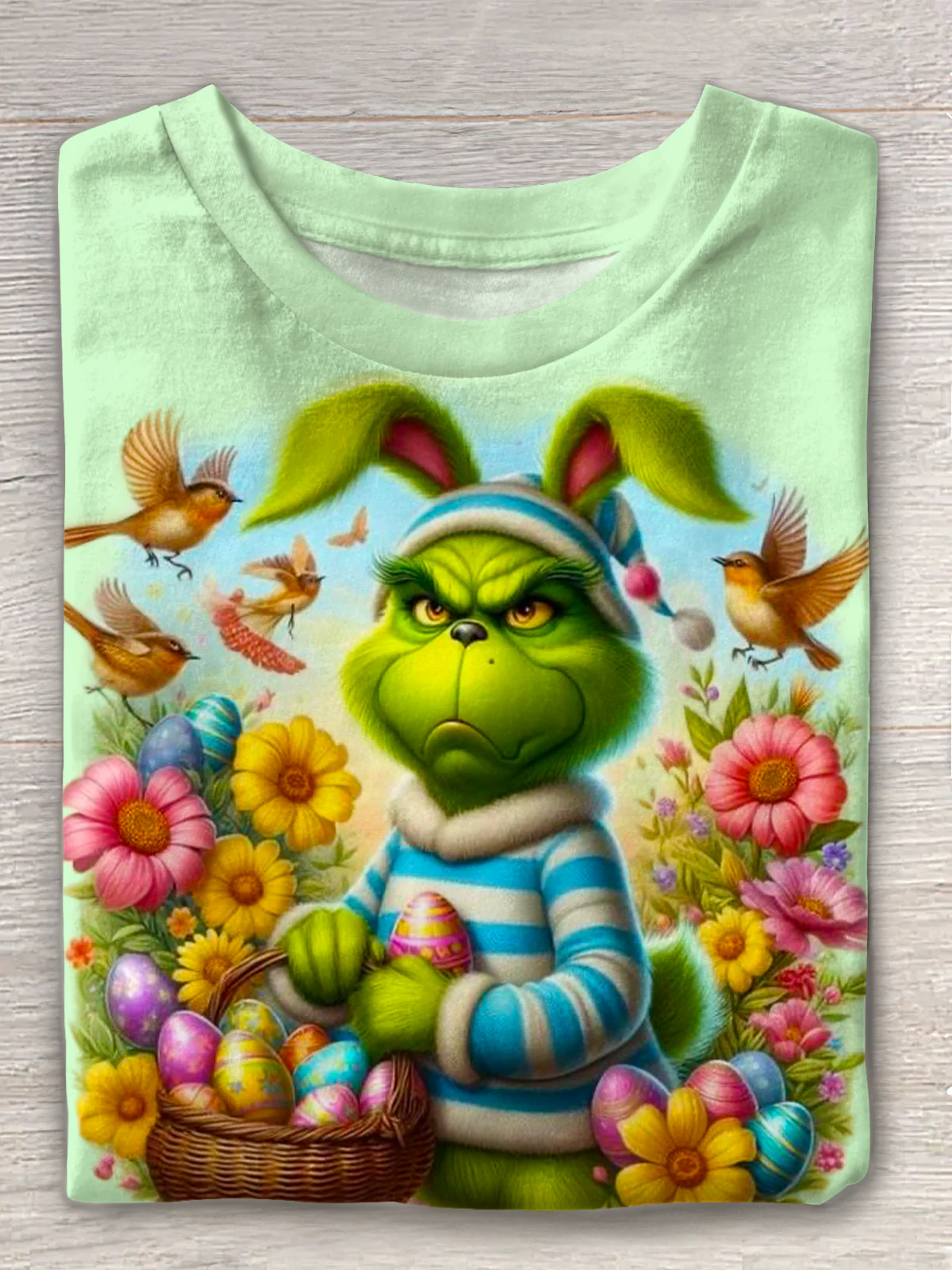 Fun Easter Grinch Crew Neck T-shirt - Image 2