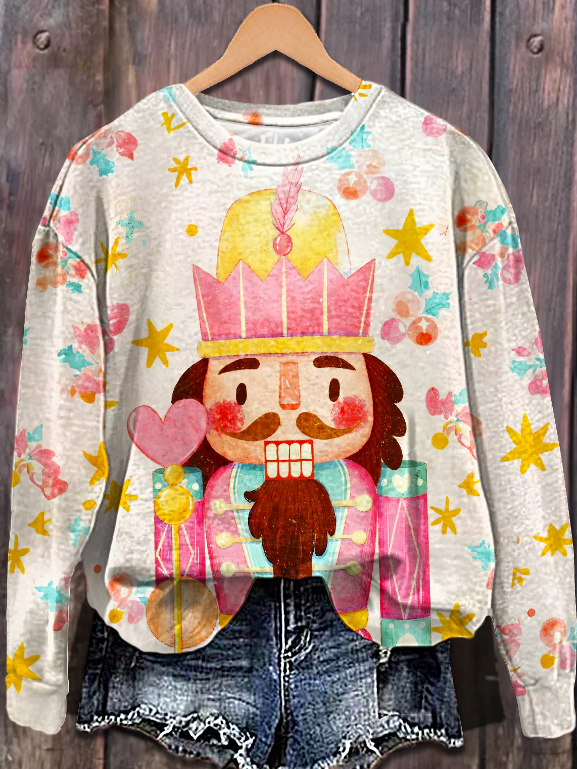 Fun Nutcracker Printed Long Sleeve Casual Top