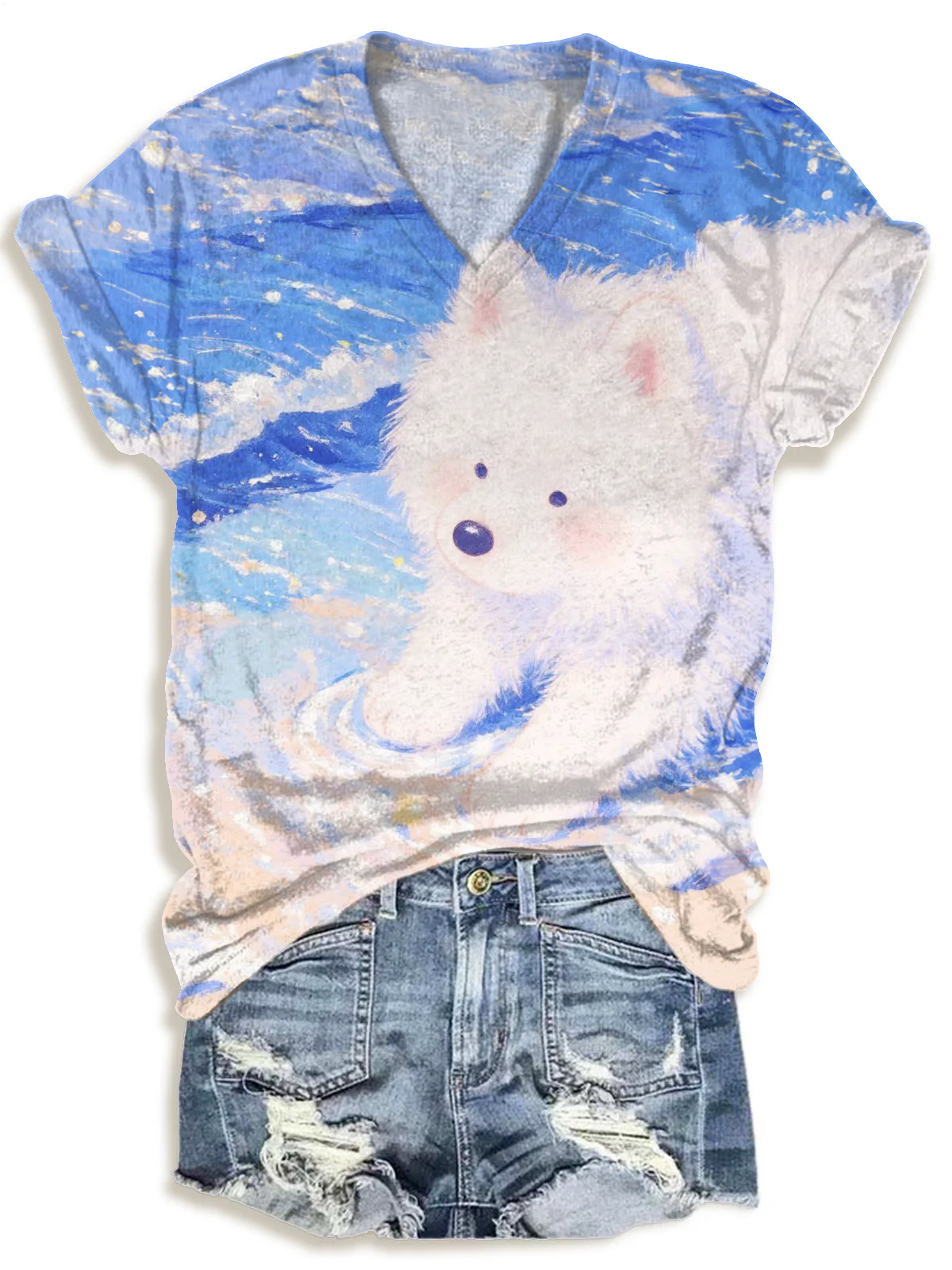 Fun Vacation Beach Dog V-neck T-Shirt