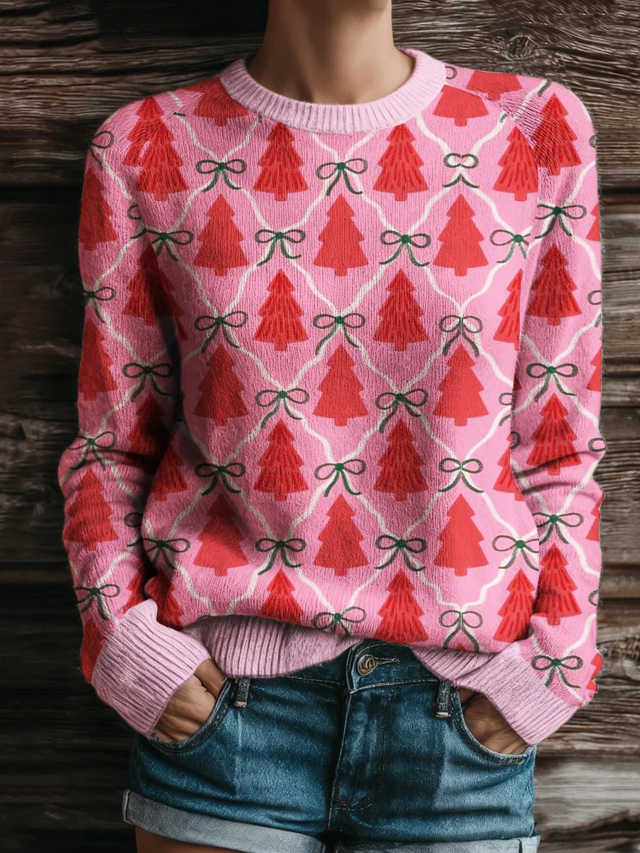 Funny Christmas Elk Snowflake Western Women's Crew Neck Sweater