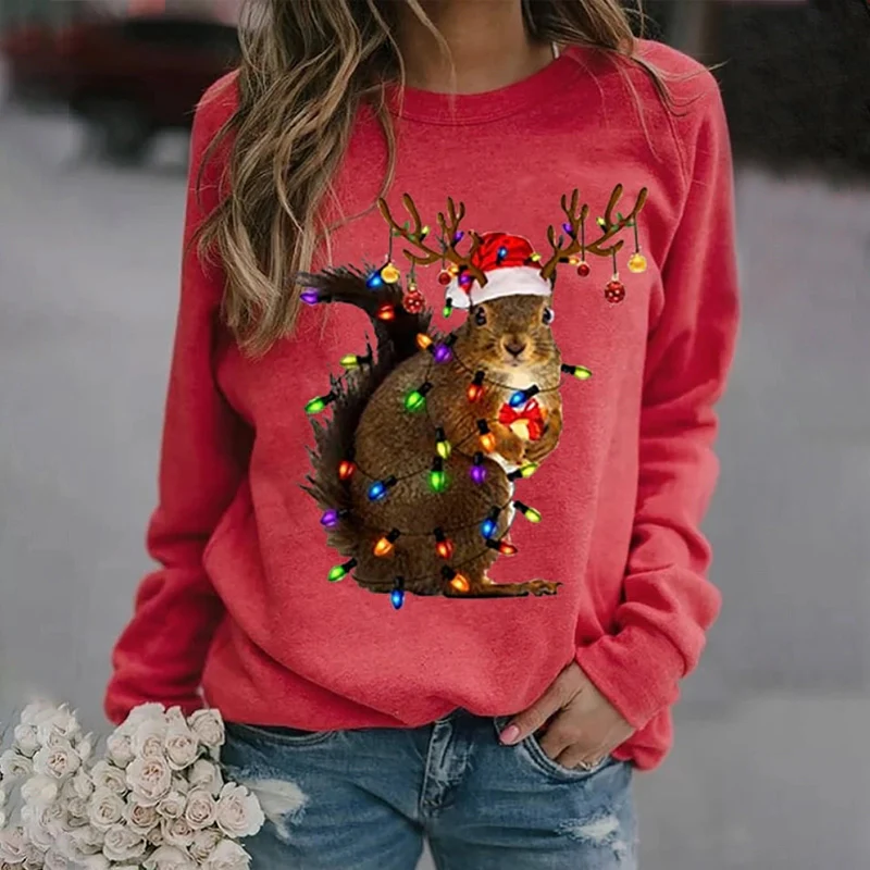 Funny Christmas Squirrel Lights Print Sweatshirt - Image 3